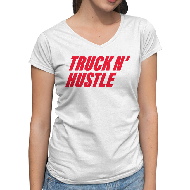 TNH Red-Womens-V-Neck-Tee-truck-n-hustle