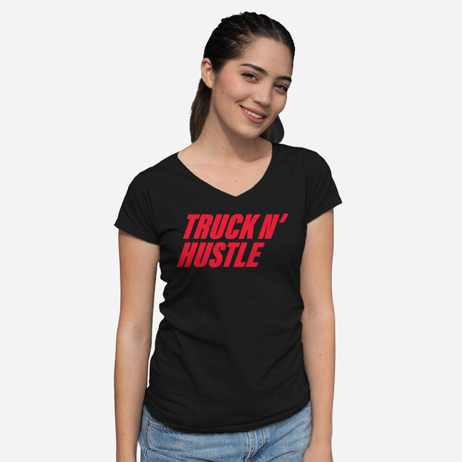 TNH Red-Womens-V-Neck-Tee-truck-n-hustle