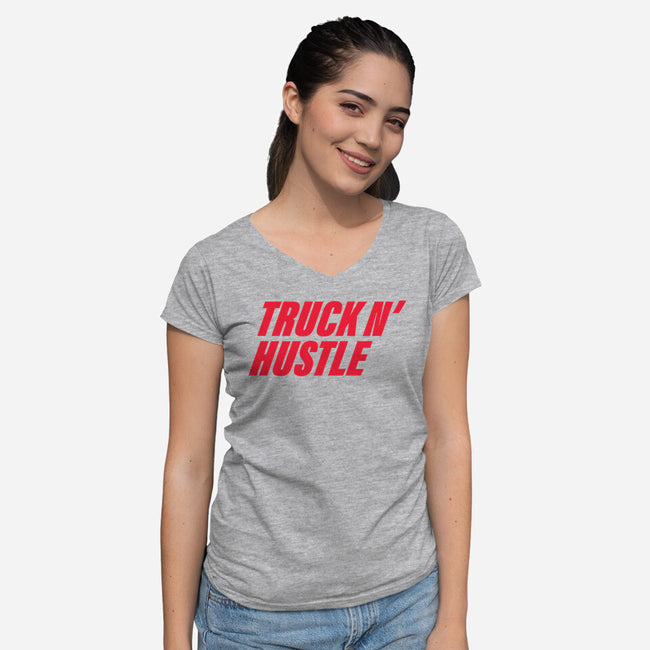 TNH Red-Womens-V-Neck-Tee-truck-n-hustle