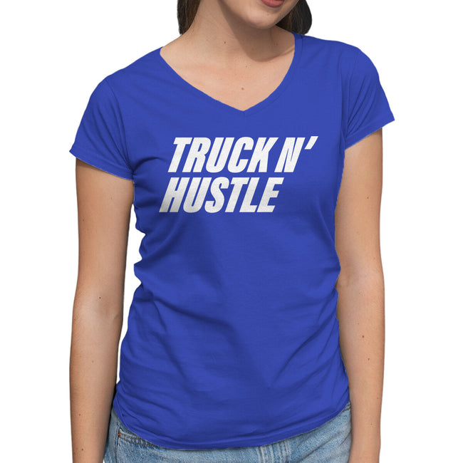 TNH White-Womens-V-Neck-Tee-truck-n-hustle