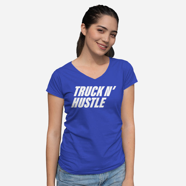 TNH White-Womens-V-Neck-Tee-truck-n-hustle